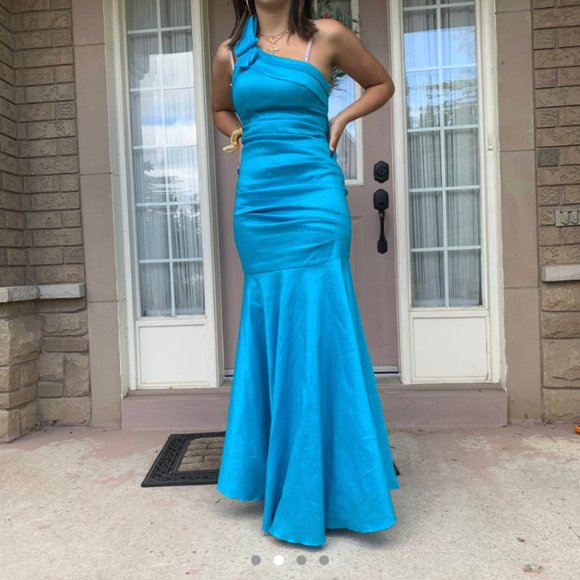 BLUE TIGHT FITTING STRETCHY MERMAID DRESS - Picture 2 of 4